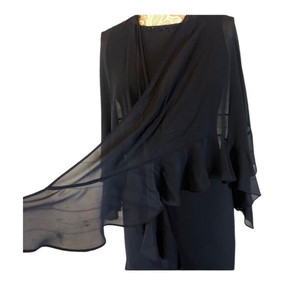 Davids bridal formal sleevless long navy beaded tiered dress with shawl size 4 - Picture 5 of 12